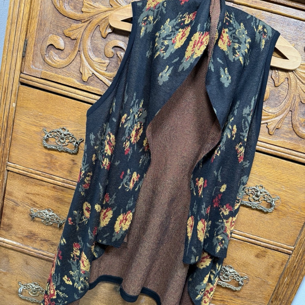 Cupio Acrylic Cardigan Vest Women's Floral Multi Duster Open Front Lagenlook S
